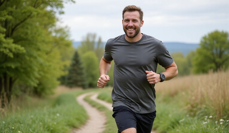 Uomo energico che fa sport all'aperto, simbolo di vitalità e benessere